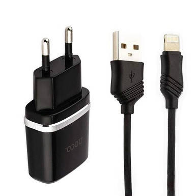 

СЗУ HOCO С12 2,4A/2USB + Lightning(Комплект), Черный