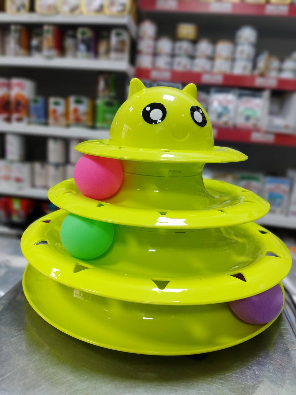 

Интерактивная игрушка для котов и кошек Трехуровневый трэк с мячом, Салатовый