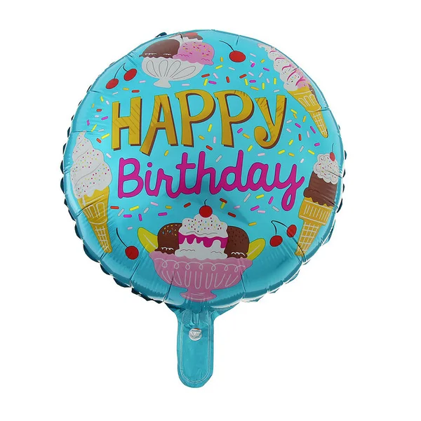 

Фольгированный шарик КНР 18" (45 см) Круг Happy Birthday мороженное, Разные цвета