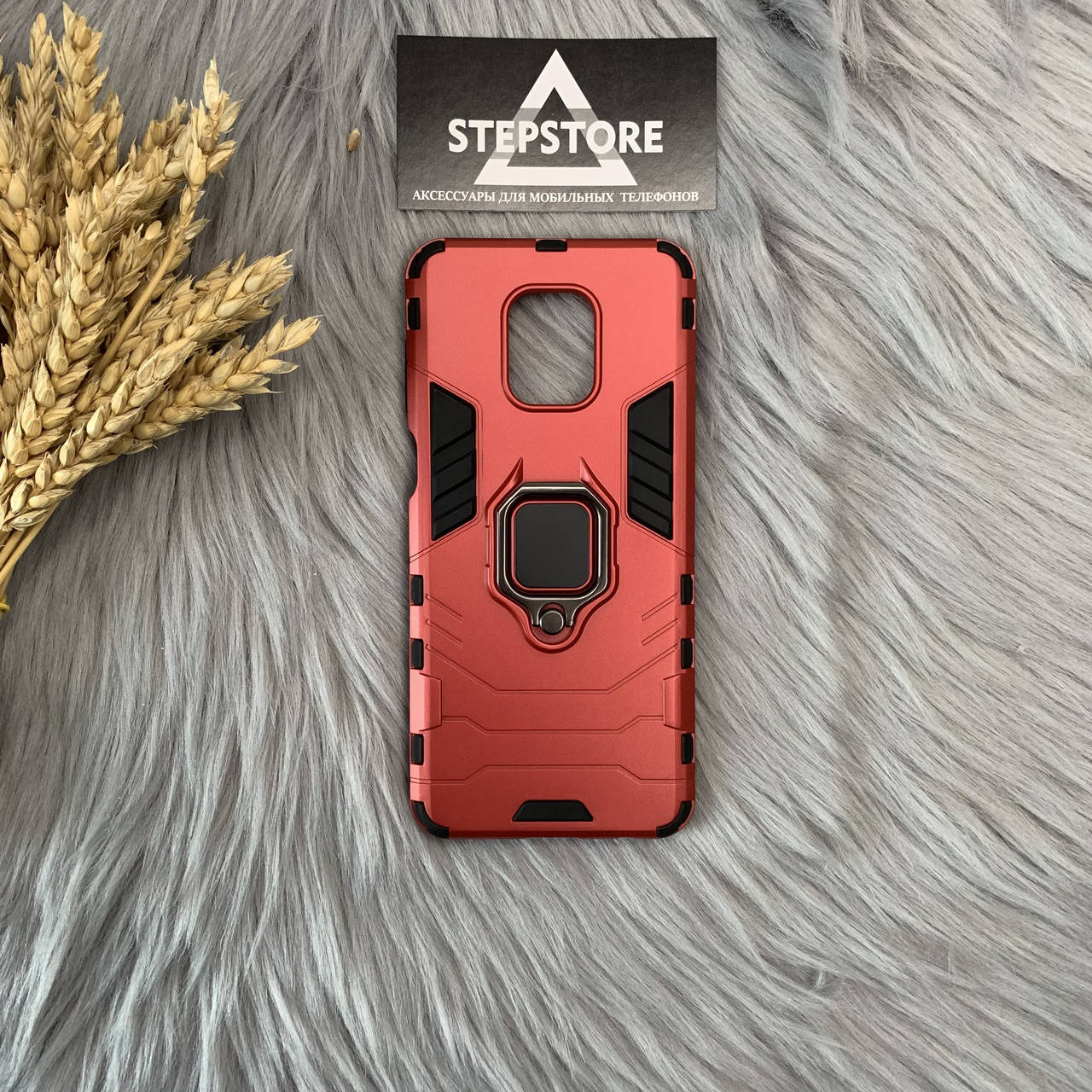 

Чехол Бронированый Для Xiaomi Redmi Note 9s / Note 9 pro с кольцом подставкой противоударный магнитный Красный
