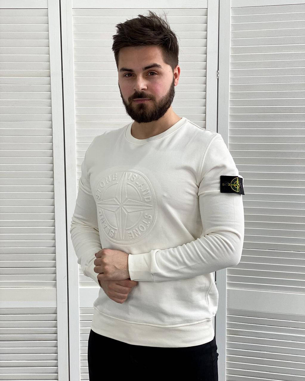 

Свитшот мужской Stone Island Белый с патчем трехнитка