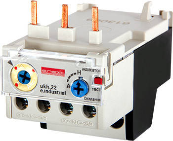 

Тепловое реле e.industrial.ukh.22.25, номинальный ток 22А, диапазон регулировки 18-25 А