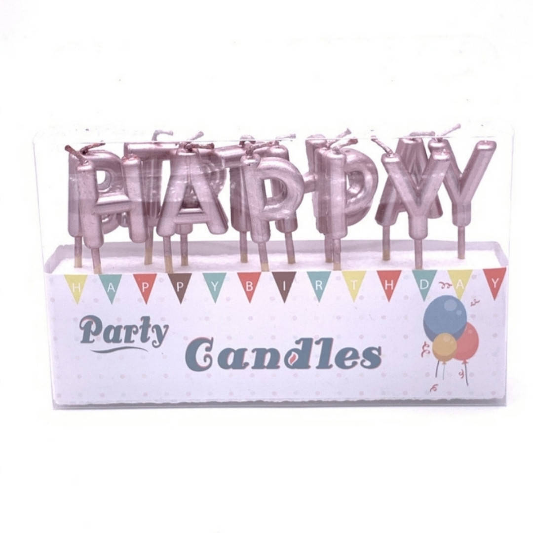 

Свечи для торта буквы розовое золото "Happy birthday"