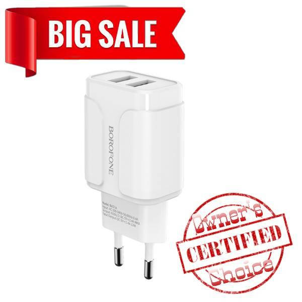 

Сетевое зарядное устройство Borofone BA37A 2 USB 12W/2.4A белое, Белый