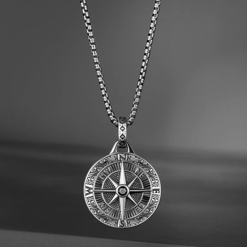 

Металлическая серебряная подвеска Compass, цепочка на шею, кулон из нержавеющей стали (316L)