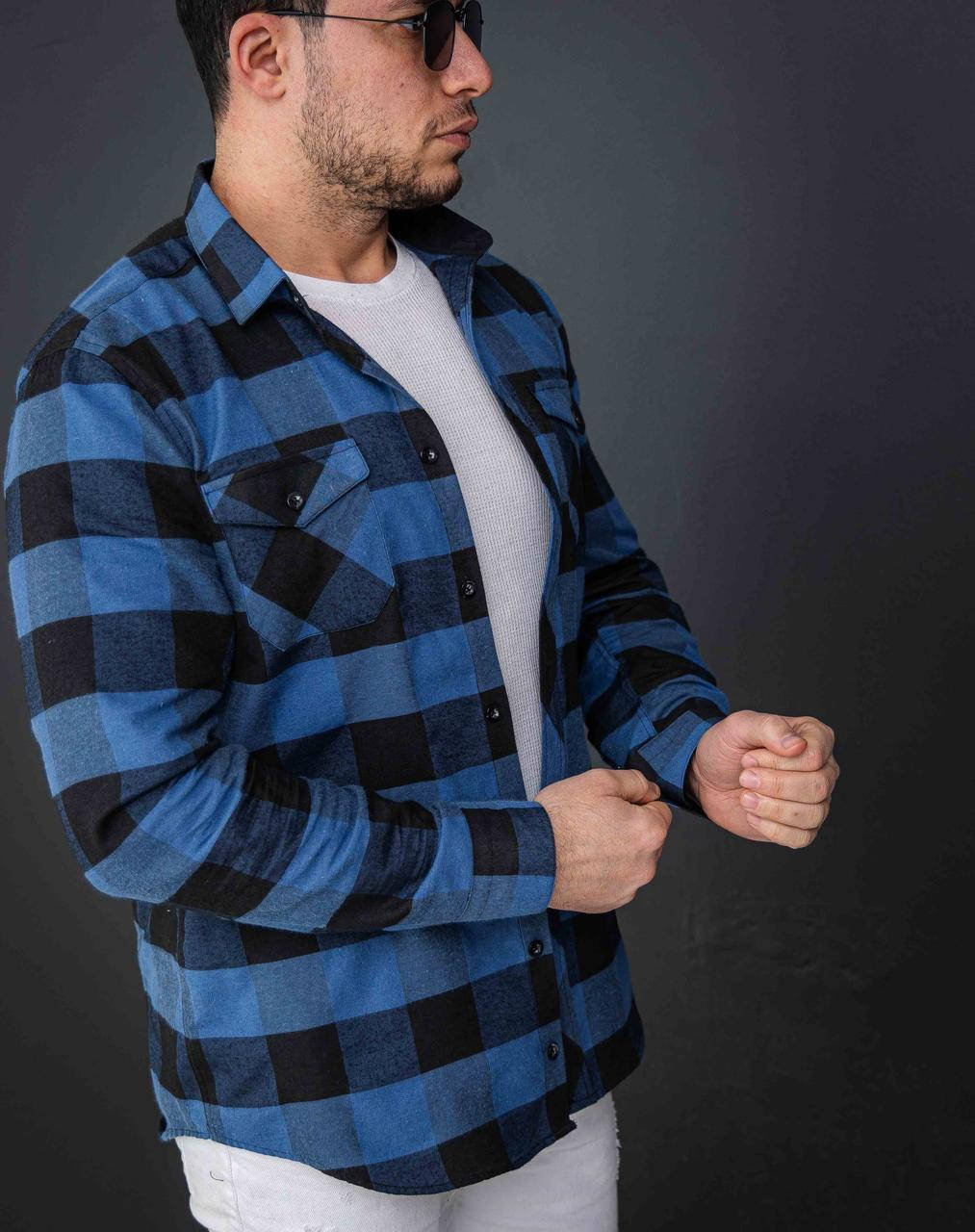 

Рубашка Из плотного хлопка с карманом в Крупную Клетку синего цвета M, L, XL, XXL, Синий