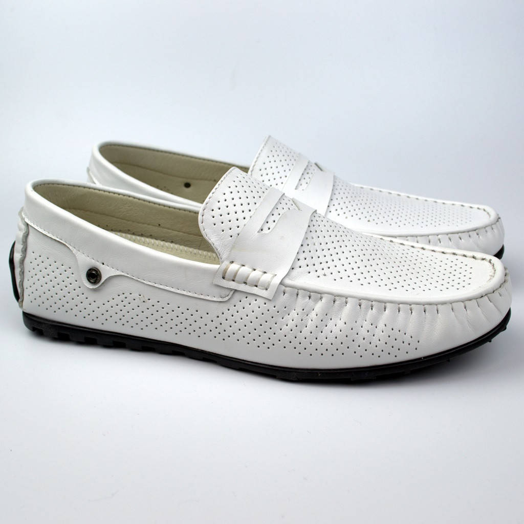 

Мужские мокасины белые кожаные в перфорацию летняя обувь ETHEREAL Classic White Perf by Rosso Avangard 42, 28