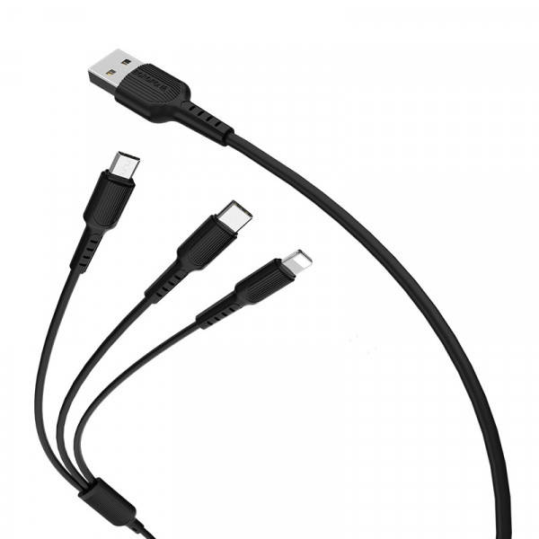 

Кабель 3 в 1 Lightning + microUSB + Type-C комбо BOROFONE BX16, Черный