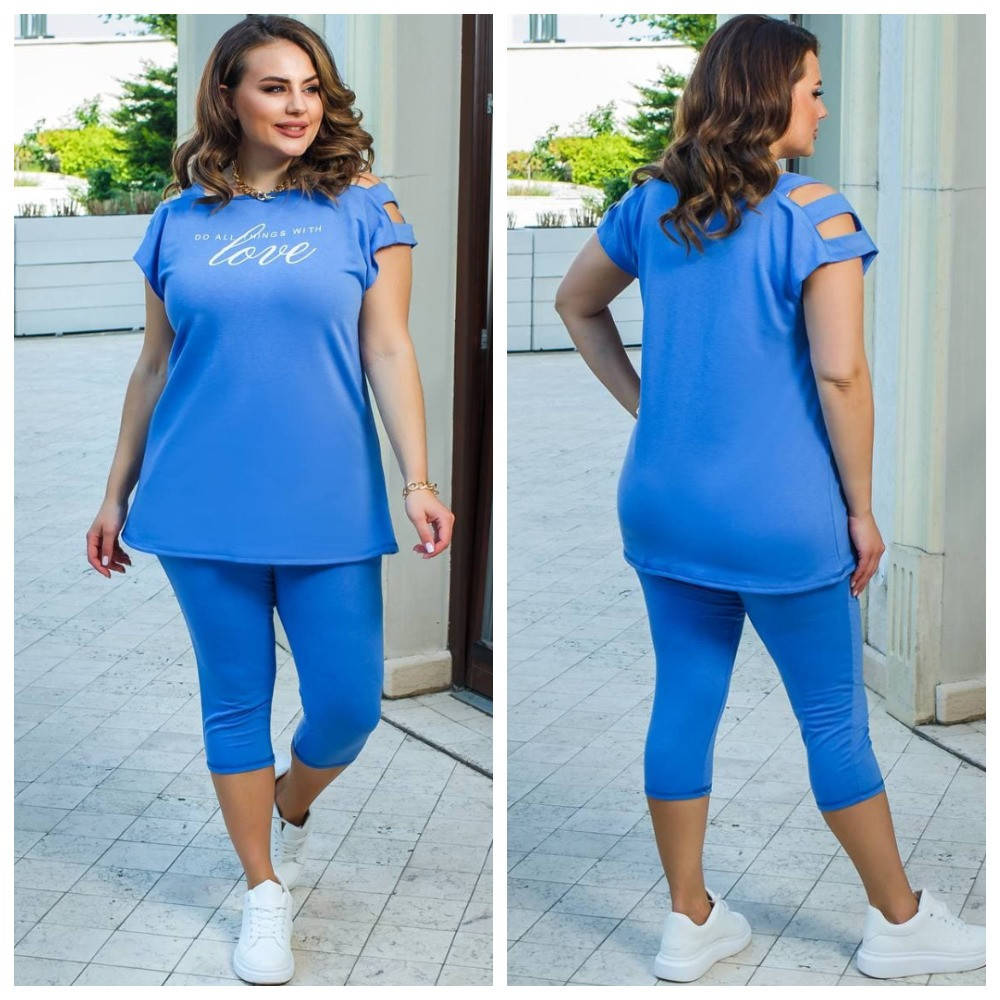 

Летний женский спортивный костюм бриджи + футболка с открытыми плечами, Сиреневый