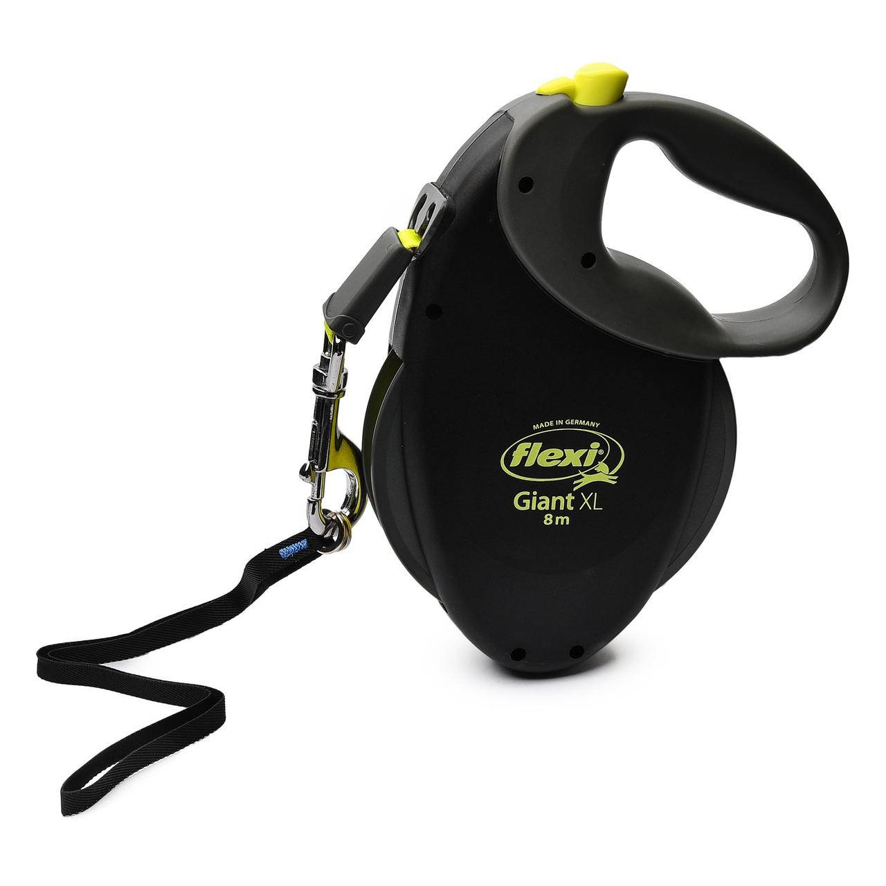 

Рулетка-поводок FLEXI Giant Neon XL 8 м лента до 75 кг (черная с желтым), Черный