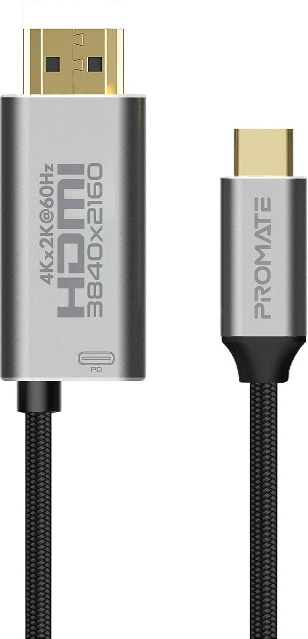 

Кабель Promate HDMI-PD60 USB-C/HDMI 4K 60Hz 1.8 м Grey, Серый