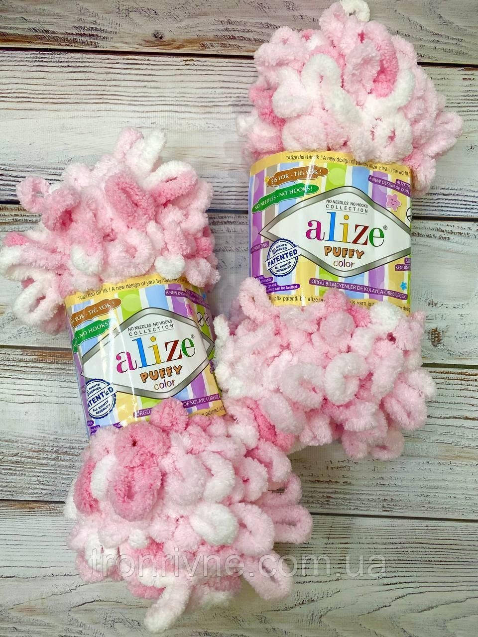 

Нитки вязальные Alize Puffy. 100 г. 9 м. Цвет - розовый, белый, Секционное крашение