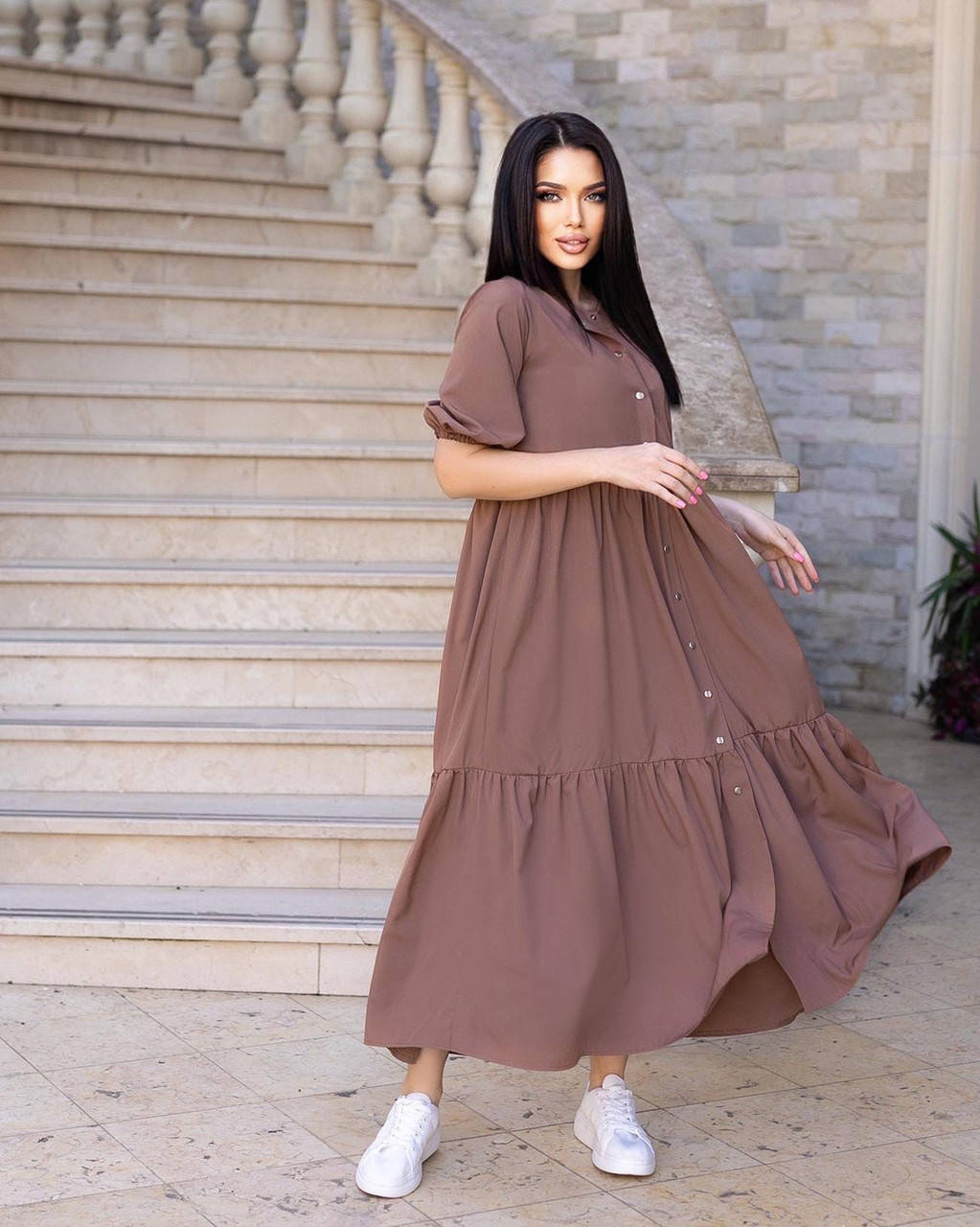 

Платье длинное летнее в пол, красивое платье длинное на кнопках, платье модное длинное с воланами