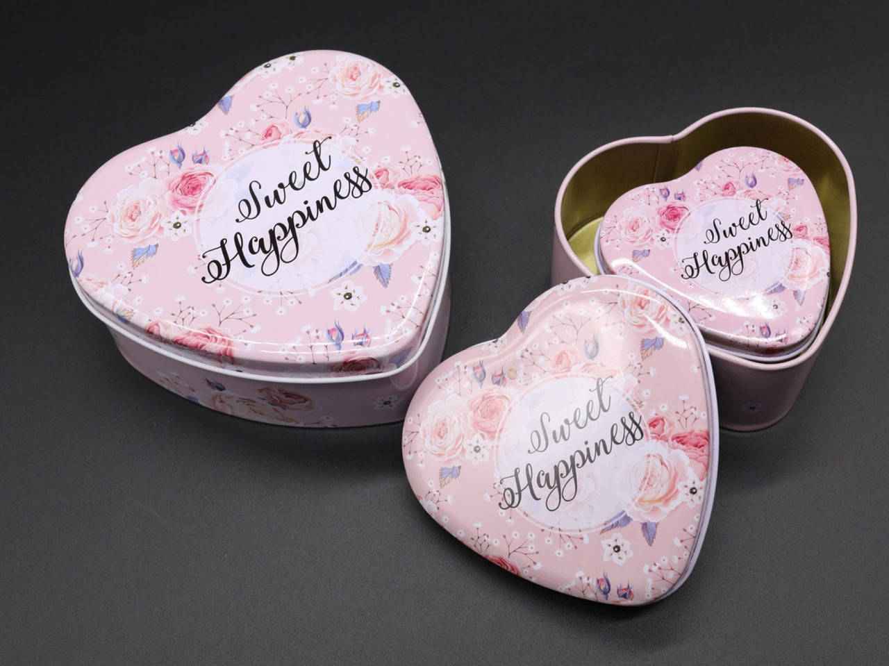 

Металлические подарочные коробочки. "Sweet Happiness". 3шт. комплект. 12х12см