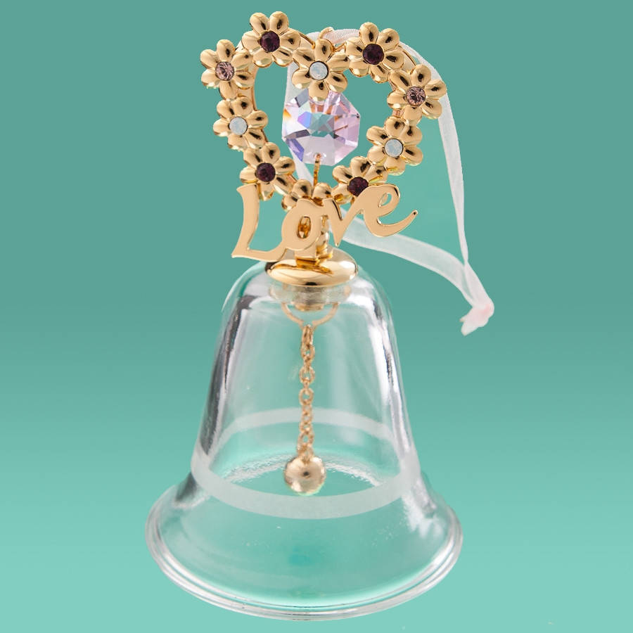 

Колокольчик Swarovski "С любовью в сердце" Подарок учителю (малиновый кристалл) позолота 24К