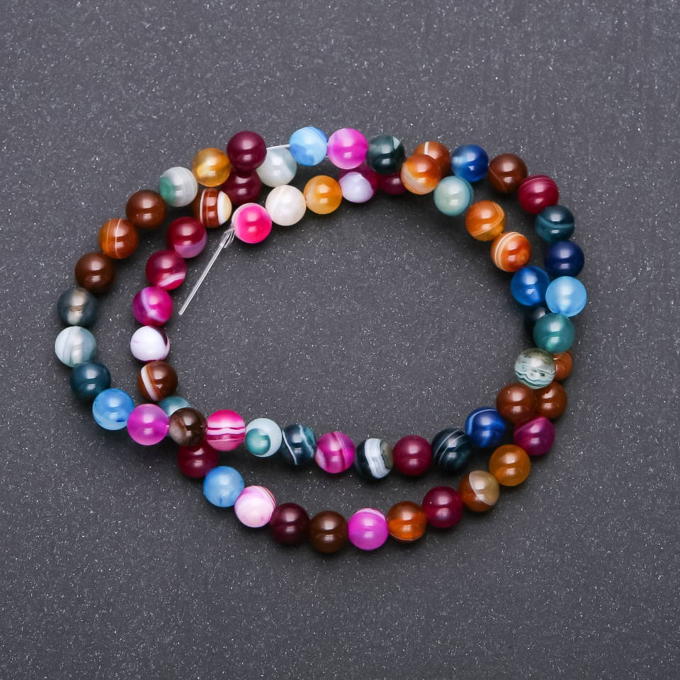 

Бусины разноцветный Агат гладкий шарик d-6мм нитка L-38см