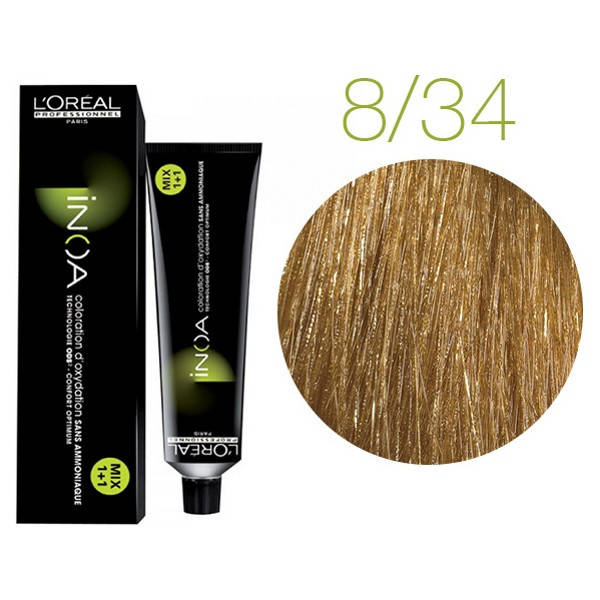 

Крем-краска для волос L'Oreal Professionnel INOA Mix 1+1 №8/34 Светлый блонд золотисто-медный 60 мл