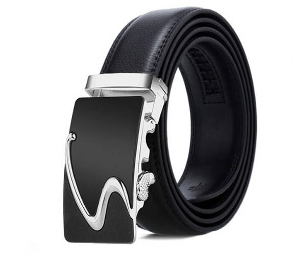 

Ремень мужской классический кожаный с пряжкой автомат (серебро), Черный