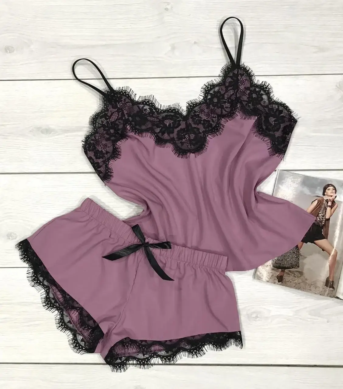 

Женская пижама с кружевом майка и шорты софт 42/44