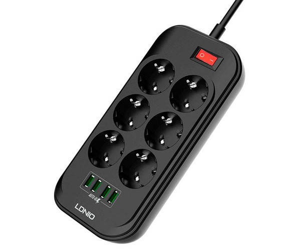 

Сетевой фильтр Ldnio (SE6403/19042) 6 розетки, 4 USB, 2 м, Black