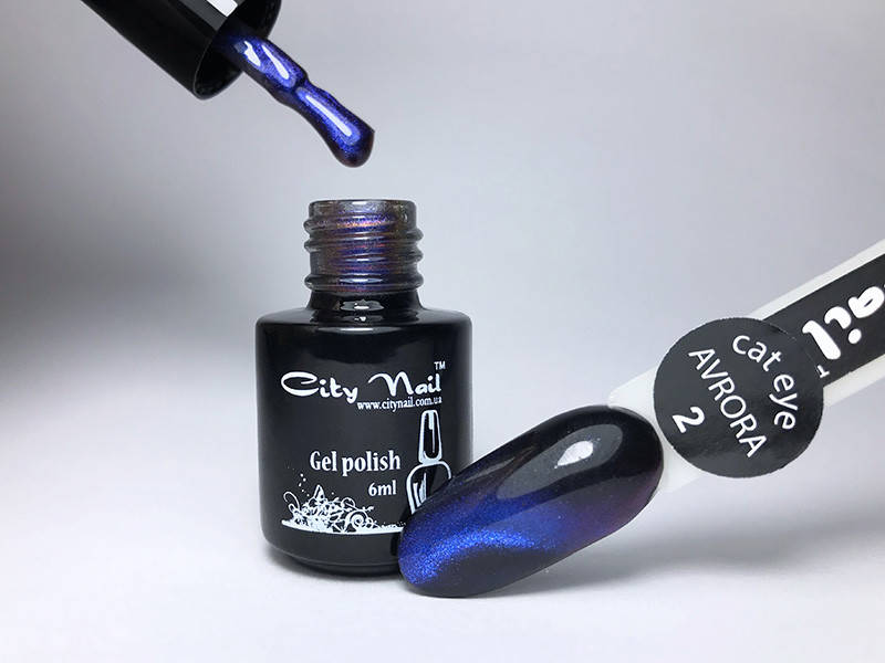 

Гель лак Кошачий глаз Аврора cat eye AVRORA темно синий City Nail № 2 6 мл
