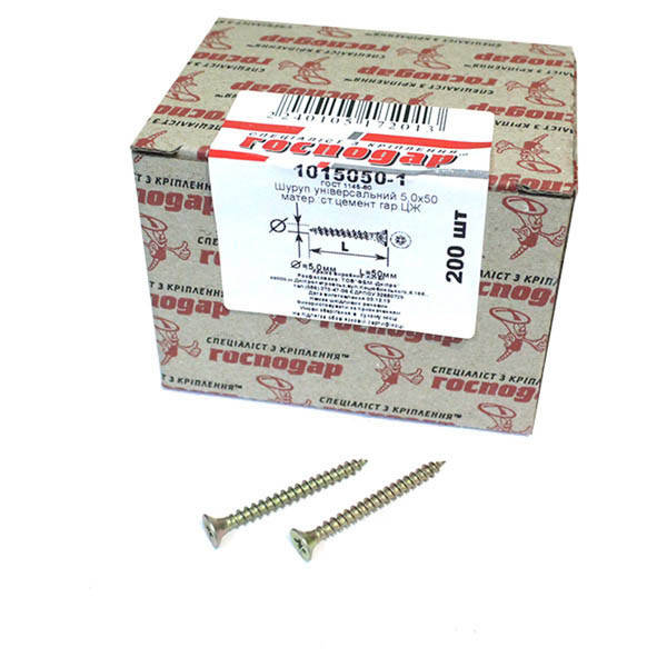 

Шуруп универсальный, потай, ЦЖ 5,0х50 уп.250 шт. 1015050-1