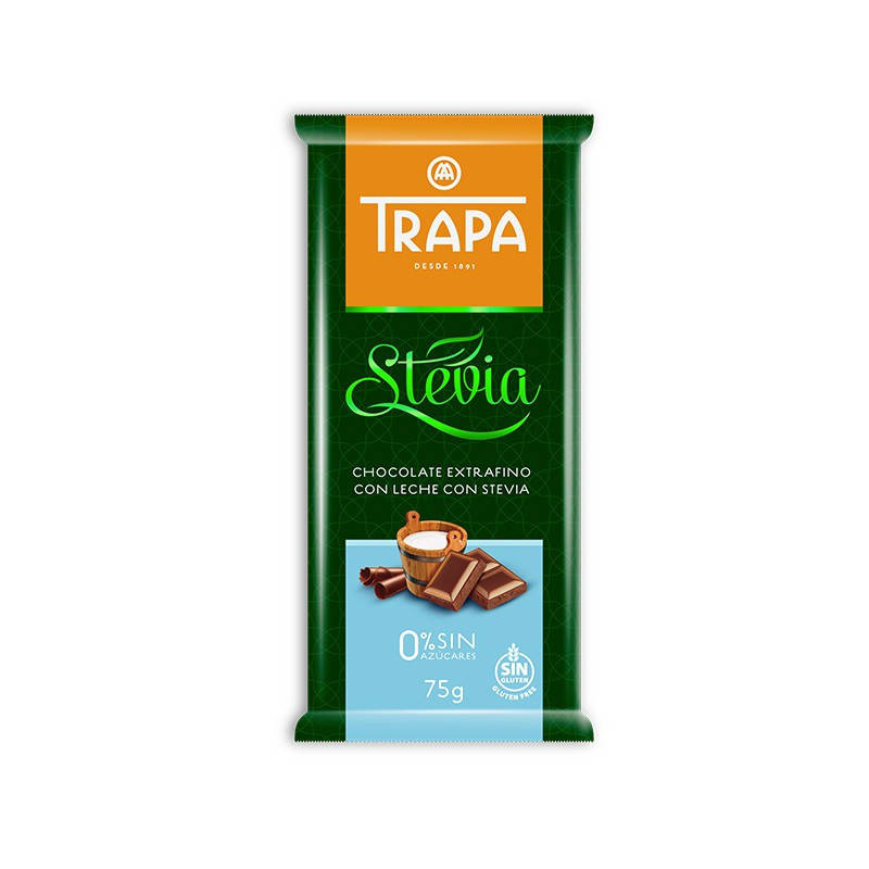 

Молочный шоколад Trapa Stevia без сахара без глютена 75гр, (20шт/ящ)