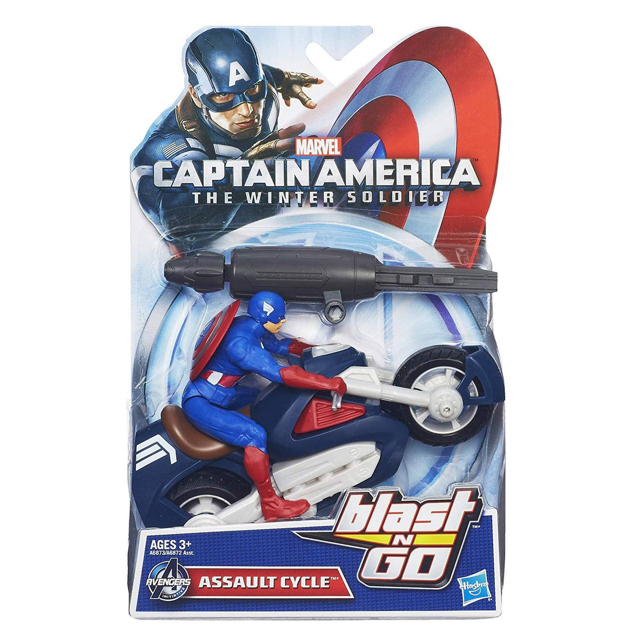 

Игровой набор 2в1 Капитан Америка и мотоцикл - Captain America, Assault Cycle, Blast & Go, Hasbro