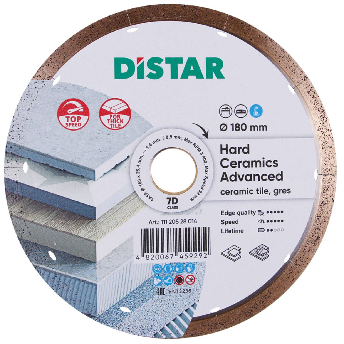 

Круг алмазный Distar 1A1R Hard ceramics Advanced 180 мм сплошной диск для чистого реза керамики (11120528014)