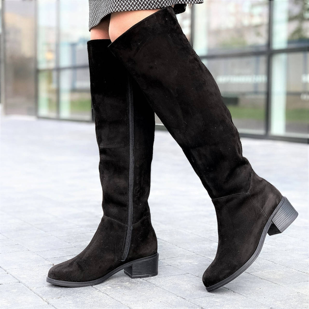 

Cапоги ботфорты женские зимние замшевые черные (Код: Л1581) Только 37 и 38р!, Черный