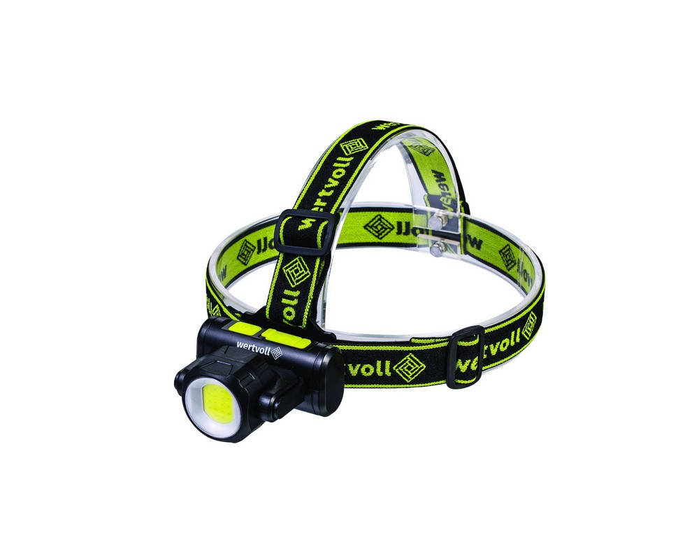 

Фонарь налобный двухсторонний WERTVOLL 4 режима СREE LED/COB LED IP44 Li-ion 1200 mAh/t 8000 K/130 lum ABS