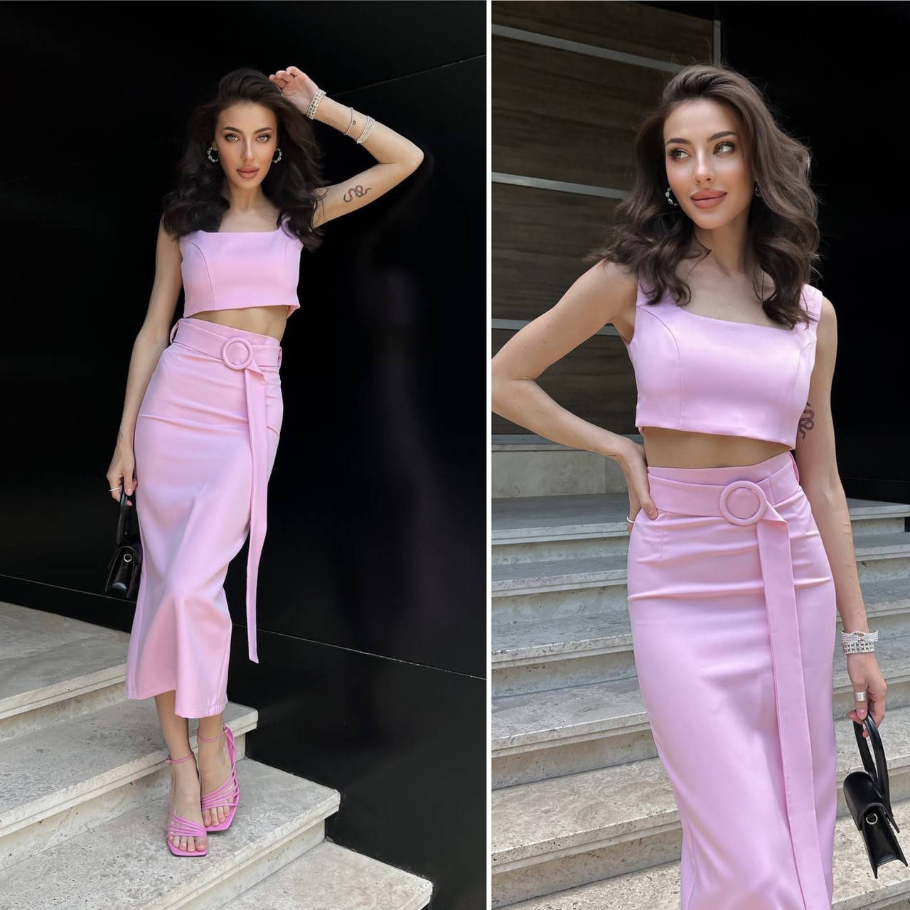 

Костюм женский модный топ и юбка Оригинал (разные цвета), Черный