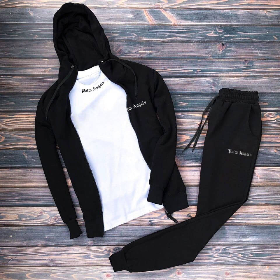 

Спортивный костюм Palm Angels (Палм Ангелс) мужской черно-белый | демисезонный осенний весенний Кофта + Штаны, Черный