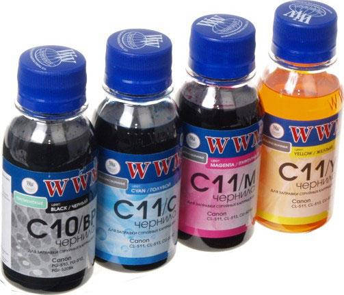 

Комплект чернил WWM Canon C10/BP, C11/C, C11/M, C11/Y, 100 мл (C10/11SET4-2)
