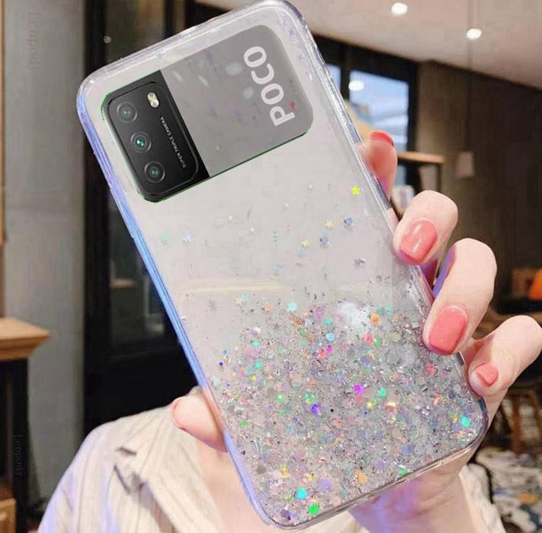 

Блестящий чехол с серебряной фольгой Xiaomi Poco M3, Прозрачный