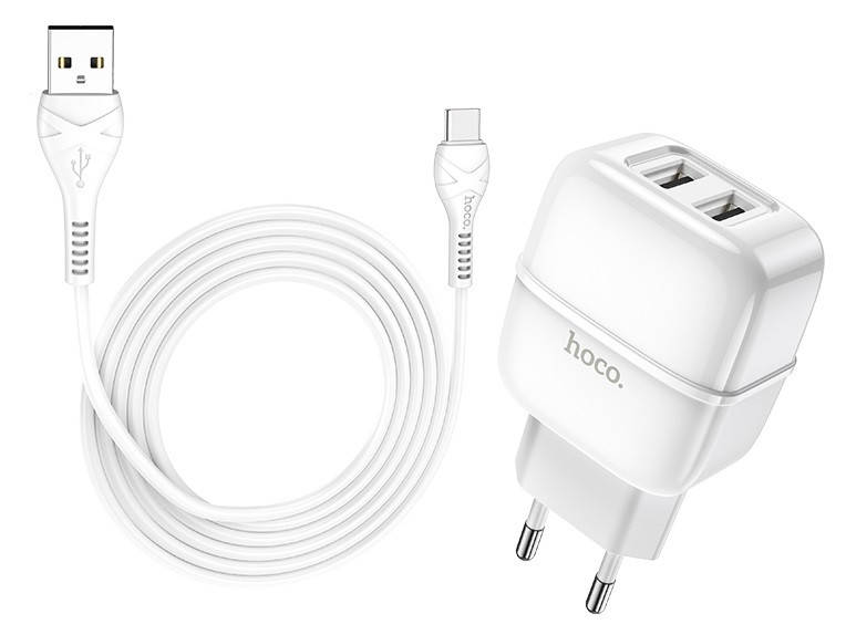 

Зарядное устройство + кабельType-C HOCO C77A |2USB, 2.4A| Белый