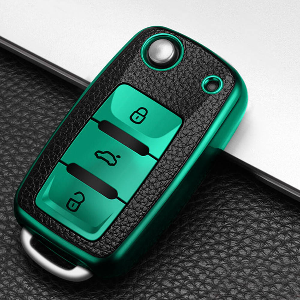 

Чехол кожаный TPU ЗЕЛЕНЫЙ на ключ Skoda Octavia A5 Tour Fabia VW Golf 5 6 Passat B5 B6 Jetta Seat Leon Toledo, Зелёный