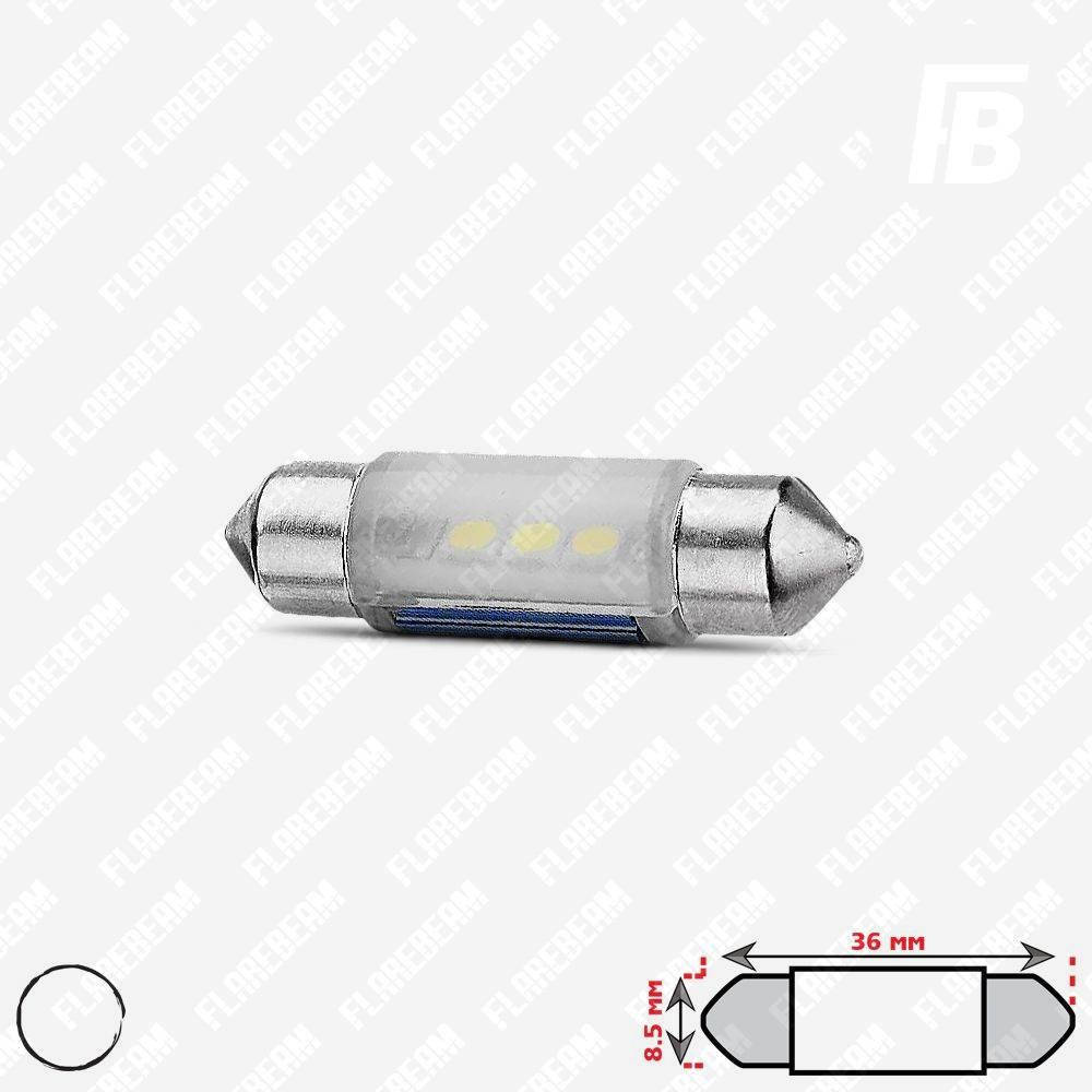 

Лампа LED цоколь Festoon 36 мм (C5W), 12 В, SMD 3030*03 (белый)