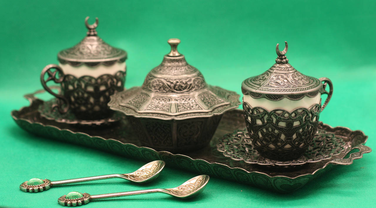 

Турецкий набор для подачи кофе #9 Acar Темное серебро, Белый