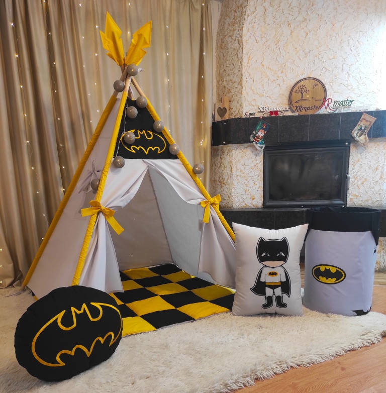 

Вигвам Бэтмен с Корзиной Полный комплект, Вигвам для мальчика, вигвам детский, детский вигвам, палатка детская