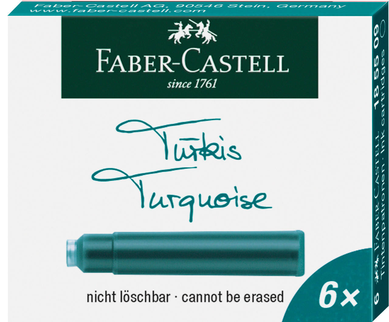 

Картриджи Faber-Castell для перьевых ручек стандартные бирюзовые 6 шт, 185509, Бирюзовый
