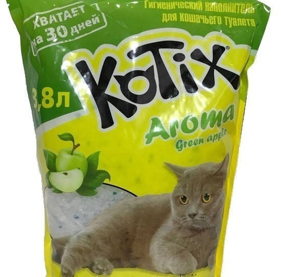 

Силикагелевый наполнитель3,8 л с ароматом яблока для кошачьего туалета Котикс/Kotix