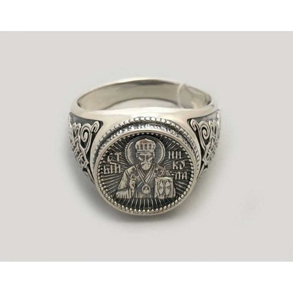 

Серебряное кольцо мужской Николай Угодник бр-0057321