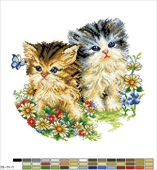 

Схема на канве для вышивки подушки "Котики" 30*30, П3-14-7