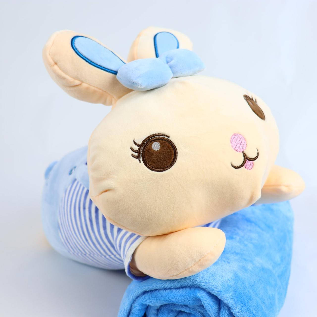 

Мягкая игрушка с голубым пледом Зайка 57 см, Голубой