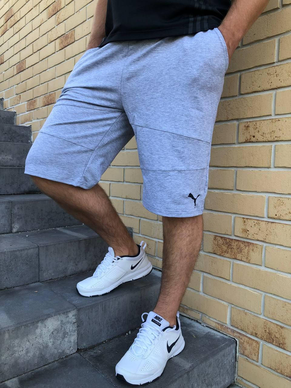 

Шорты мужские спортивные легкие летние PUMA с Карманами Хлопок Котон Серый Пума