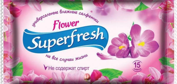 

Влажные салфетки Super Fresh (Супер Фреш) Flower не содержат спирт 15 шт