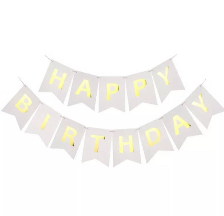 

Гирлянда - флажки Heppy Birthday белая, длина - 3 метра