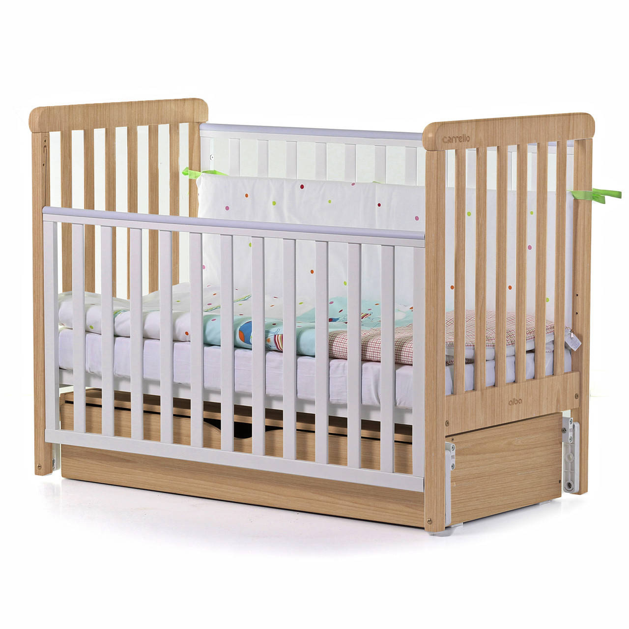 

Детская кроватка Alba, «Carrello», цвет White - Beige (белый - бук)