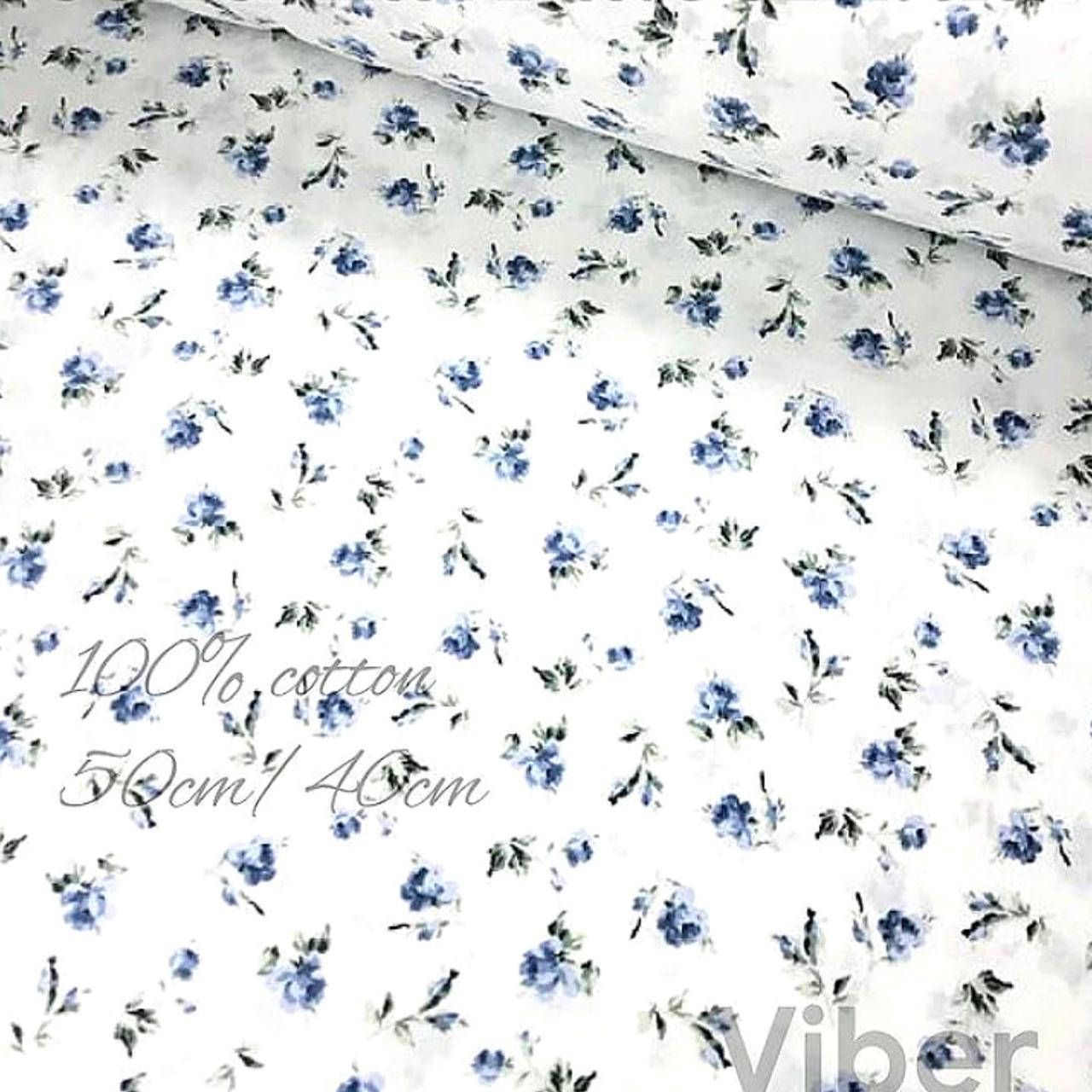 

Ткань хлопок винтажные цветочки синие на белом фоне